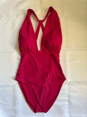 summersalt Vibrant Pink Deep V Halter One-Piece Swimsuit